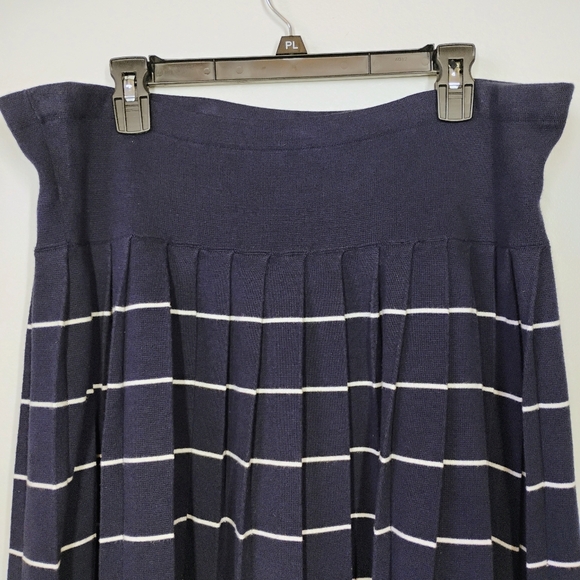 Talbots Pleated Nautical Striped Knit Short Skirt Navy Blue Preppy Plus Size 1X - Picture 3 of 9